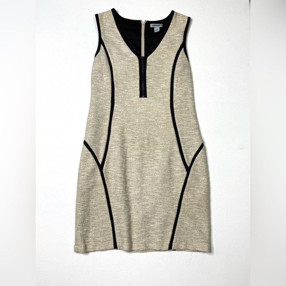 DKNY Cream & Black Trim Sleeveless Sheath Dress Size 4 - Picture 3 of 11